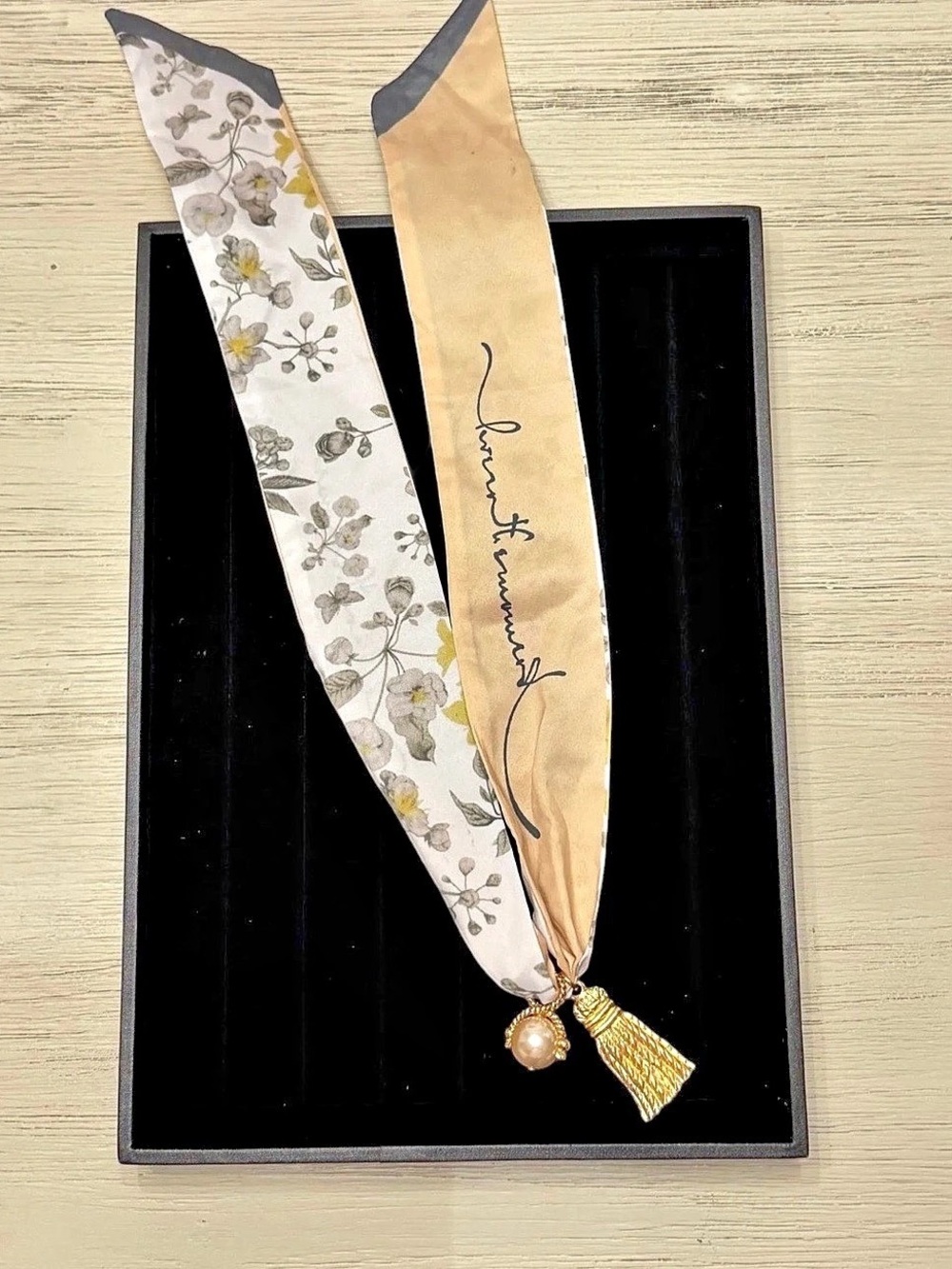 Scarf w/Faux Tassel & Faux Pearl scarf charms